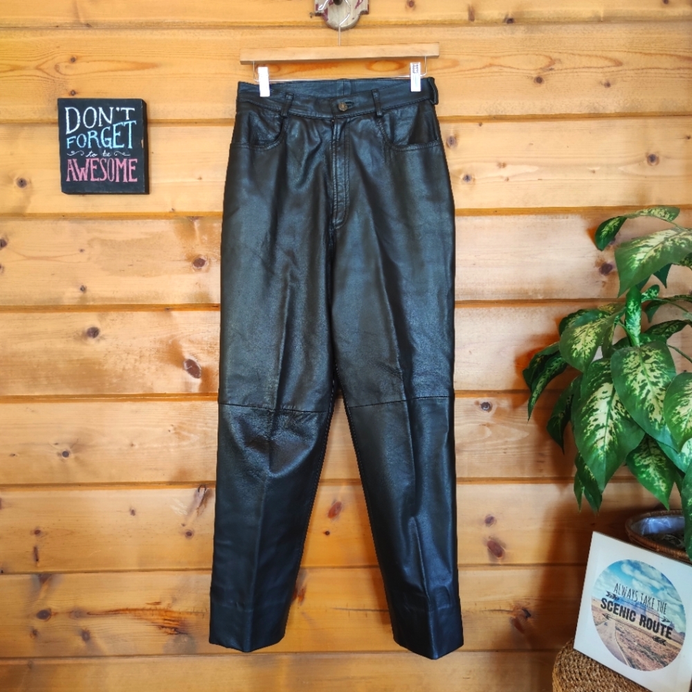 Donna Lepure 💜 Women's‎ Vintage Leather High Waist Pants Biker Straight 8 X 28"